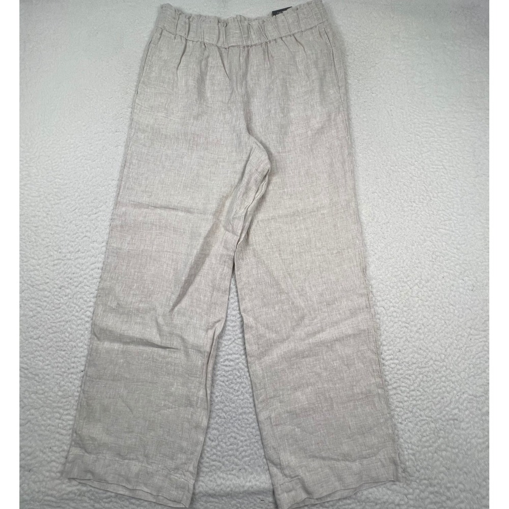 NWT Talbots Nantucket Pull On Wide Leg Pant Women L Beige Linen Relaxed Fit